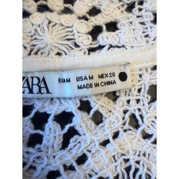 Zara White Crocheted Granny Cottage Long Sleeve Cardigan Sweater Medium - Picture 3 of 5